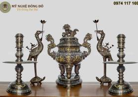 Bộ đỉnh thờ cúng cao cấp khảm 5 chữ vàng KT 50 cm